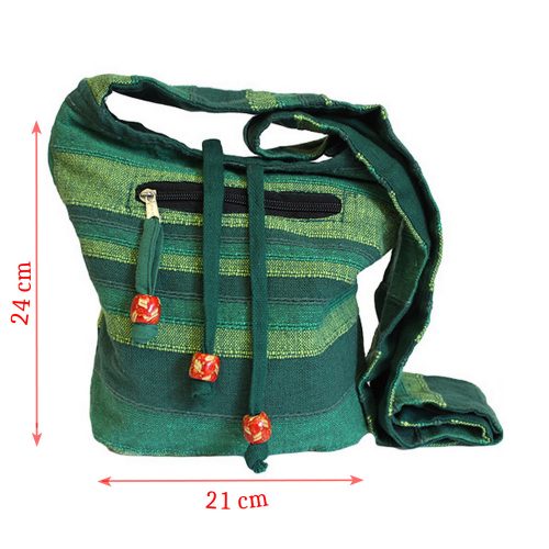 Nepáli etno válltáska - pamut - 24x21x9 cm - Forest Green