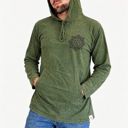 Vintage Teal kőmosott kapucnis felső - L - Nomad Sari