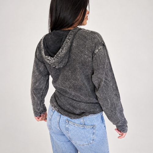 Grey REBEL kőmosott kapucnis felső - L - Nomad Sari