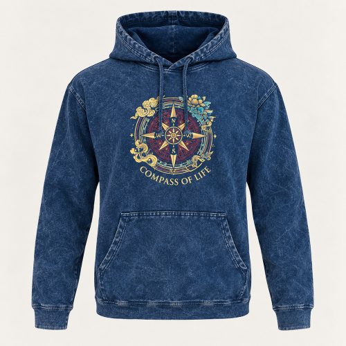 Blue Compass of Life kőmosott kapucnis felső - M - Nomad Sari