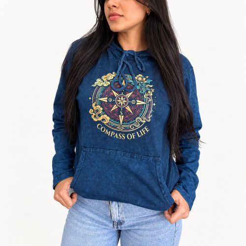 Blue Compass of Life kőmosott kapucnis felső - M - Nomad Sari