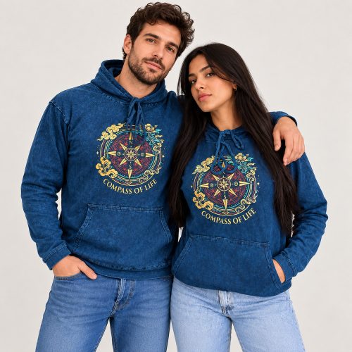 Blue Compass of Life kőmosott kapucnis felső - M - Nomad Sari