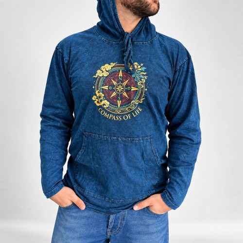 Blue Compass of Life kőmosott kapucnis felső - XL - Nomad Sari