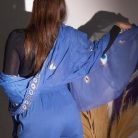 Indiai kézműves pamut pareó - kék-arany szemek - Nomad Sari