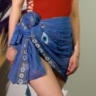 Indiai kézműves pamut pareó - kék-arany szemek - Nomad Sari