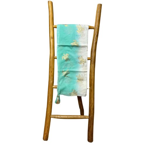 Indiai kézműves pamut pareó - türkiz arany teknősökkel - Nomad Sari