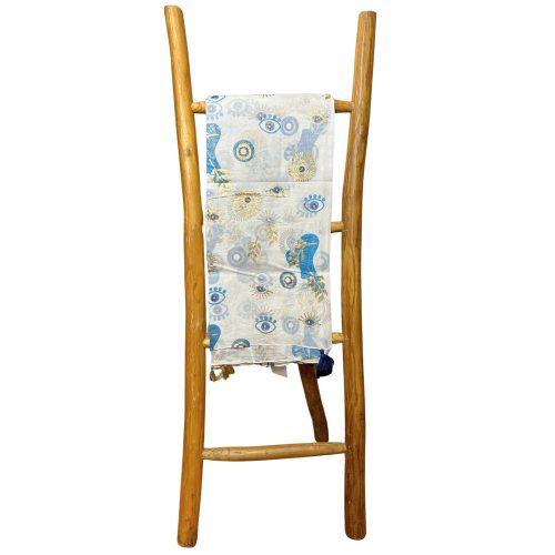 Indiai kézműves pamut pareó - fehér kék arany szemekkel - Nomad Sari