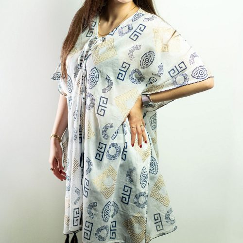 Indiai kézműves pamut kaftán - kézi festésű görög minták - Nomad Sari