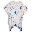 Indiai kézműves pamut kaftán - fehér kék arany szemekkel - Nomad Sari