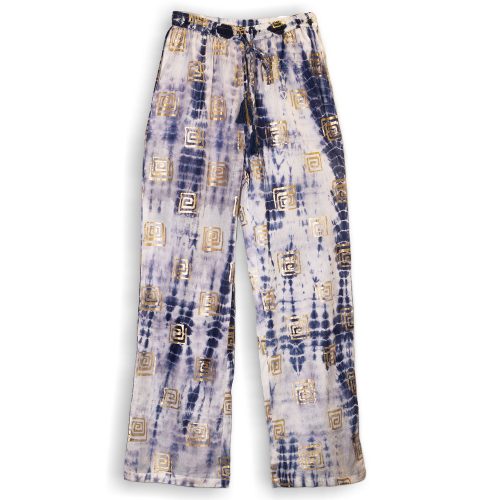 Indiai kézműves pamut nadrág - L-XL méret - kézi festésű görög minták - Nomad Sari