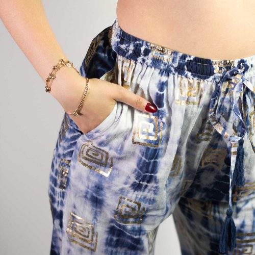 Indiai kézműves pamut nadrág - L-XL méret - kézi festésű görög minták - Nomad Sari