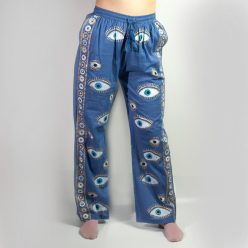   Indiai kézműves pamut nadrág - L-XL méret - kék arany szemekkel - Nomad Sari