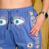 Indiai kézműves pamut nadrág - L-XL méret - kék arany szemekkel - Nomad Sari