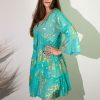 Indiai kézműves pamut strandruha - L-XL méret - türkiz arany korál - Nomad Sari