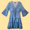 Indiai kézműves pamut strandruha - L-XL méret - tengerkék arany halakkal - Nomad Sari