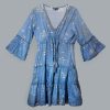 Indiai kézműves pamut strandruha - L-XL méret - tengerkék arany halakkal - Nomad Sari