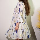 Indiai kézműves pamut strandruha - M-L méret - fehér kék arany szemekkel - Nomad Sari