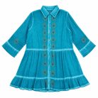 Indiai kézműves pamut tunika - L-XL méret - türkiz, nyomtatott mintával - Nomad Sari