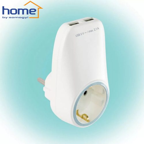 Fali földelt elosztó aljzat + 2x2.1A USB-A töltőaljzat - HOME