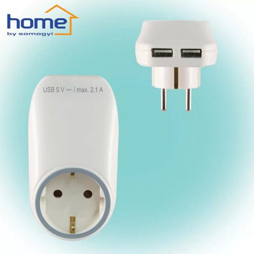 Fali földelt elosztó aljzat + 2x2.1A USB-A töltőaljzat - HOME