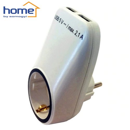 Fali földelt elosztó aljzat + 2x2.1A USB-A töltőaljzat - HOME