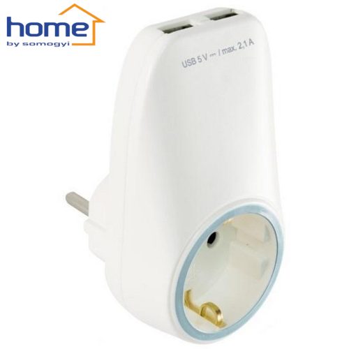 Fali földelt elosztó aljzat + 2x2.1A USB-A töltőaljzat - HOME