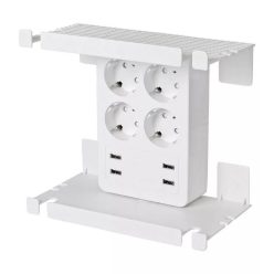   Fali elosztó tálcával - 4 földelt + 4 USB aljzat - 230V 16A 3680W -  HOME