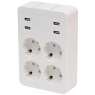 Fali elosztó tálcával - 4 földelt + 4 USB aljzat - 230V 16A 3680W -  HOME