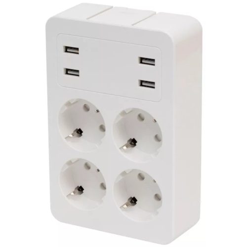 Fali elosztó tálcával - 4 földelt + 4 USB aljzat - 230V 16A 3680W -  HOME