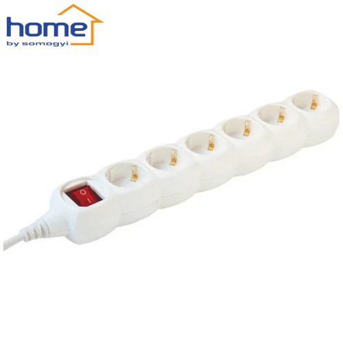 6-os elosztó főkapcsolóval 250V 16A 1,5 m max. 3500W fehér - HOME