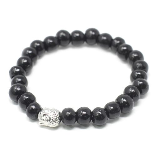 Fa gyöngy karkötő - Buddha - fekete