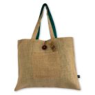 Indiai kézműves pamut és juta kifordítható táska 49x40 cm - türkiz-natúr