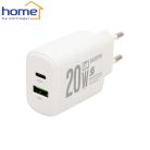 Hálózati USB gyorstöltő - USB-A + USB-C 20 W GaN - HOME