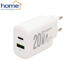 Hálózati USB gyorstöltő - USB-A + USB-C 20 W GaN - HOME