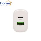 Hálózati USB gyorstöltő - USB-A + USB-C 20 W GaN - HOME