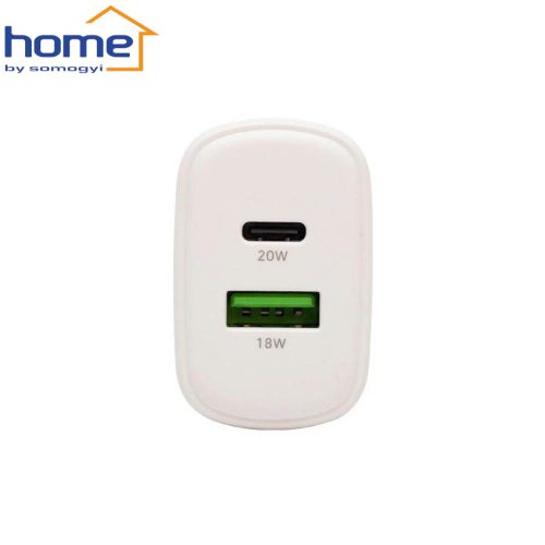 Hálózati USB gyorstöltő - USB-A + USB-C 20 W GaN - HOME