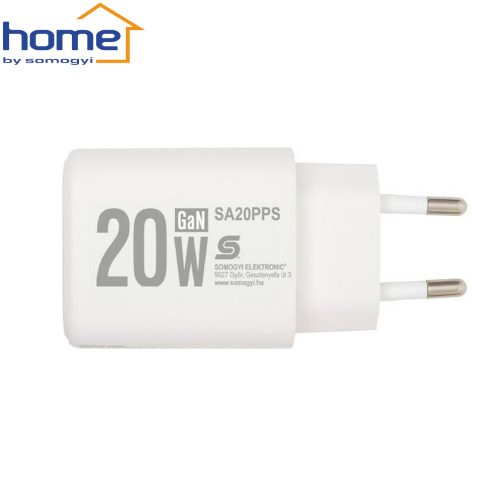 Hálózati USB gyorstöltő - USB-A + USB-C 20 W GaN - HOME