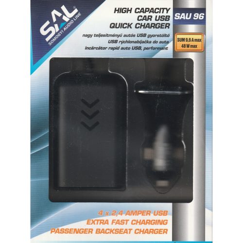 Autós szivargyújtós USB gyorstöltő 12-24V - 4xUSB aljzattal - 48W 2,4A - HOME