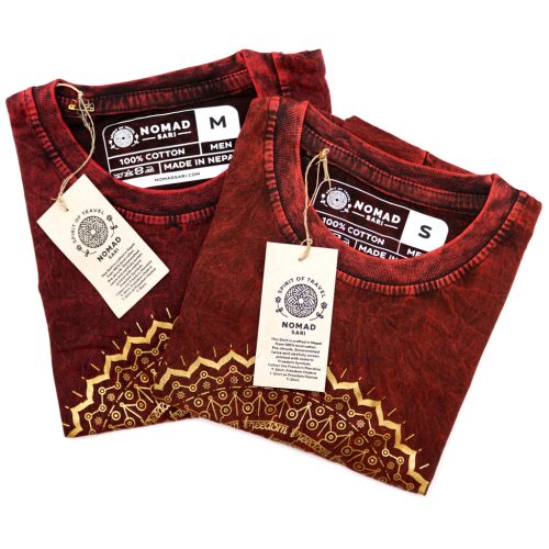 Kőmosott pamut póló - MANDALA - barna - S méret - NOMAD SARI