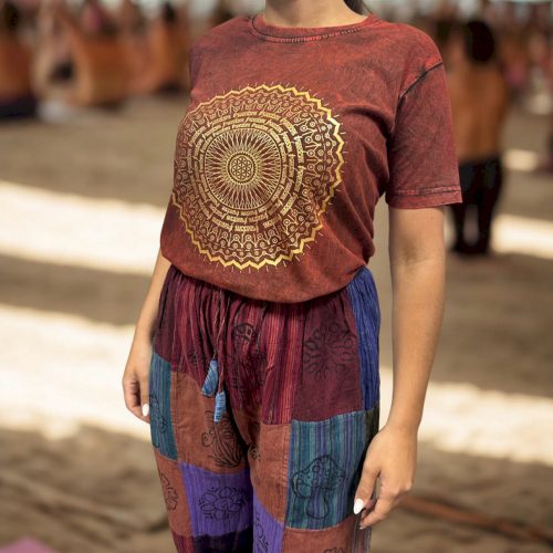 Kőmosott pamut póló - MANDALA - barna - M méret - NOMAD SARI