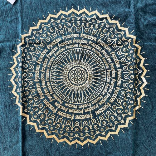 Kőmosott pamut póló - MANDALA - kék - XL méret - NOMAD SARI