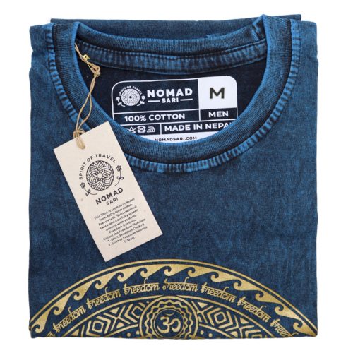 Kőmosott pamut póló - CSAKRA - kék - M méret - NOMAD SARI