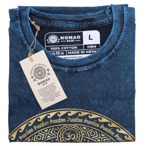 Kőmosott pamut póló - CSAKRA - kék - L méret - NOMAD SARI