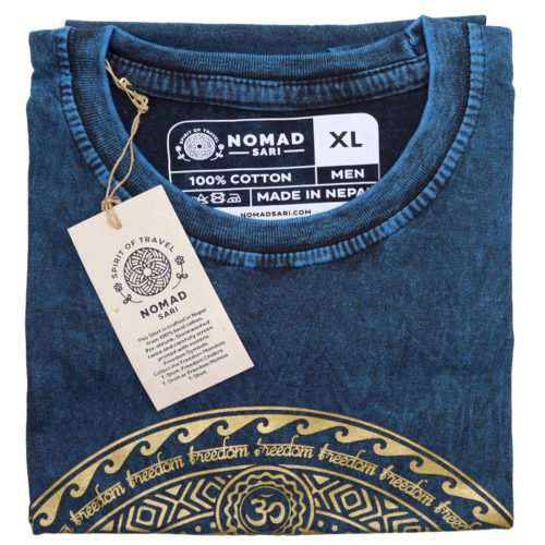 Kőmosott pamut póló - CSAKRA - kék - XL méret - NOMAD SARI