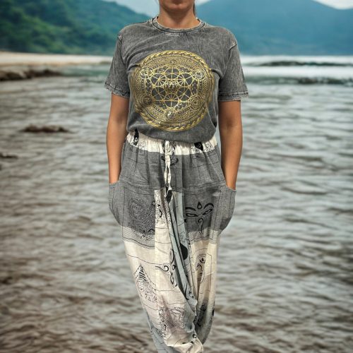 Kőmosott pamut póló - CSAKRA - szürke - XL méret - NOMAD SARI