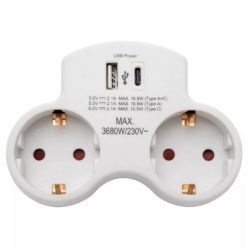 2+2 fali elosztó - 2.1A USB töltő 250V 16A 3680W -  HOME