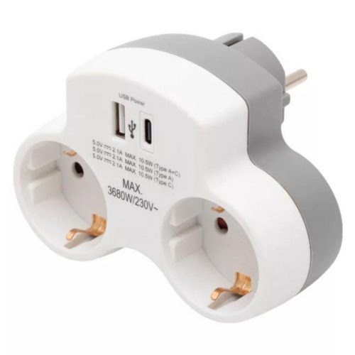 2+2 fali elosztó - 2.1A USB töltő 250V 16A 3680W -  HOME