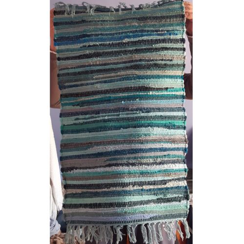 Indiai rongyszőnyeg - zöldeskék - 50x90 cm