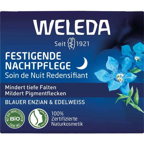 Öregedésgátló éjszakai arckrém Kék enciánnal és Havasi gyopárral 40 ml - WELEDA
