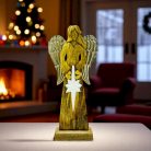 Kézműves fa angyal szobor, fém szárnyakkal 30 cm - BÉKE